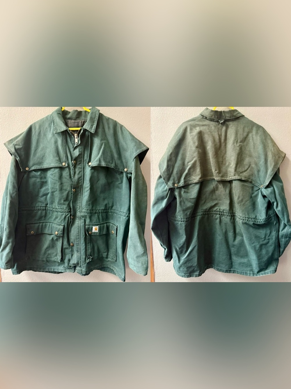 Vintage 80’s Carhartt Green Caped Duster Barn Chore Coat CW043 Men’s 2XL*